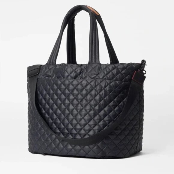 MZ Wallace Large Metro Deluxe Tote Black Quilted Nylon Crossbody Bag - Picture 1 of 15